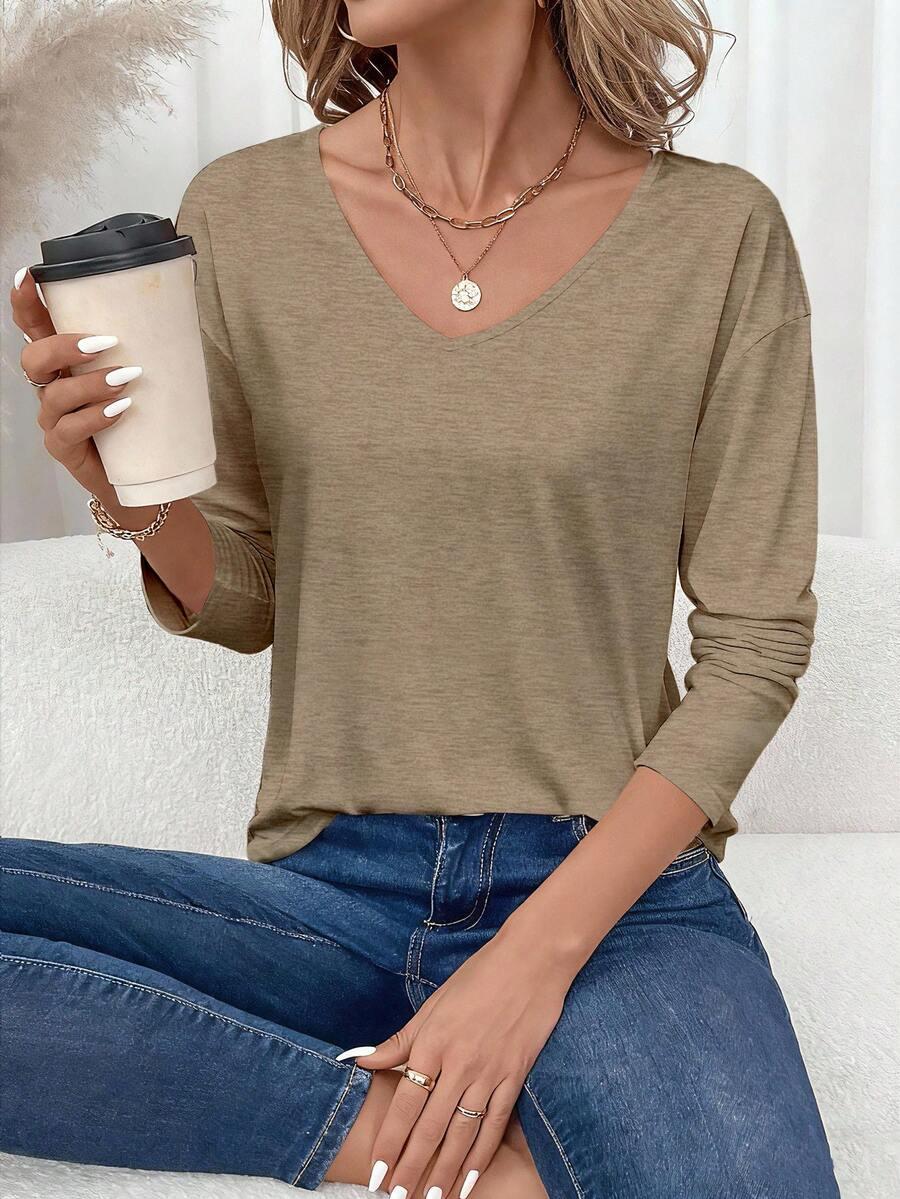 BEŻOWA BLUZKA V-NECK