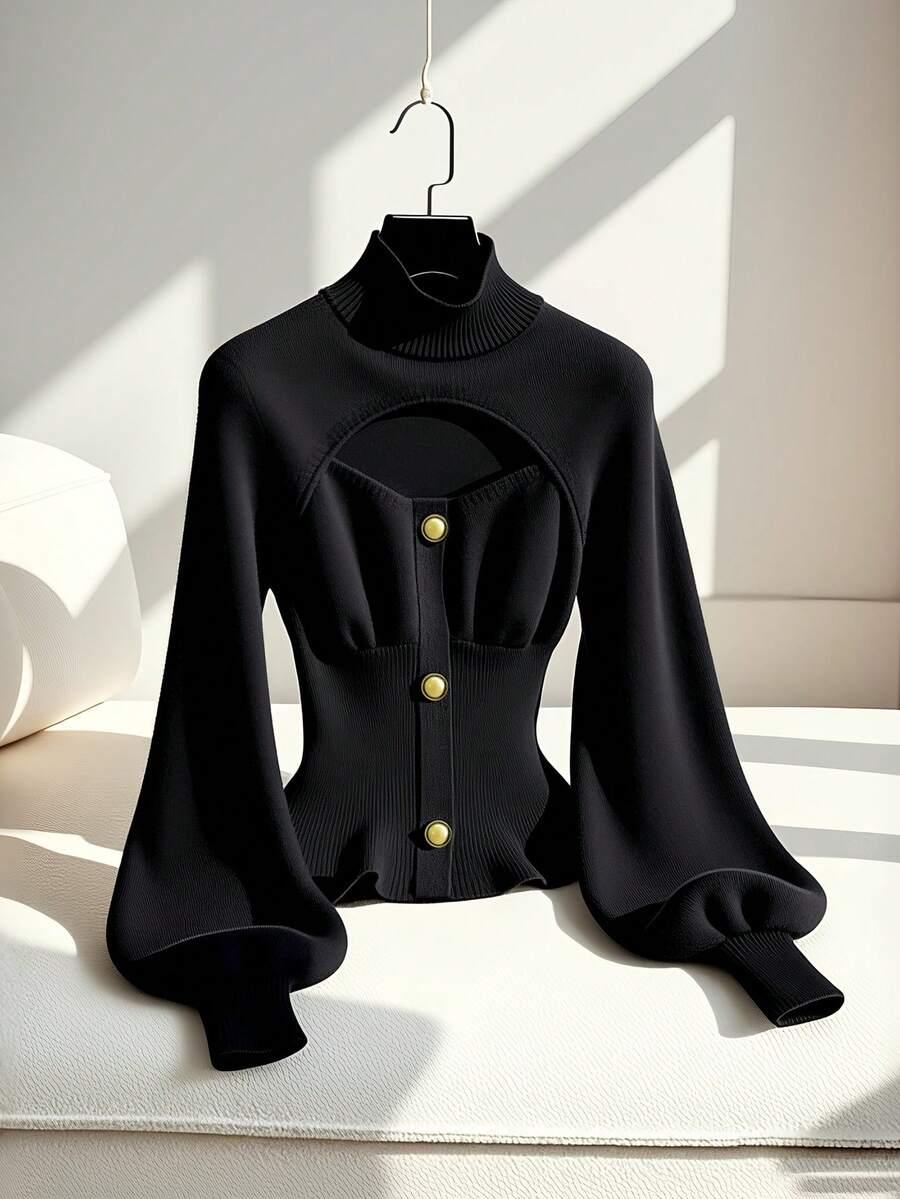 CZARNY SWETER guziki