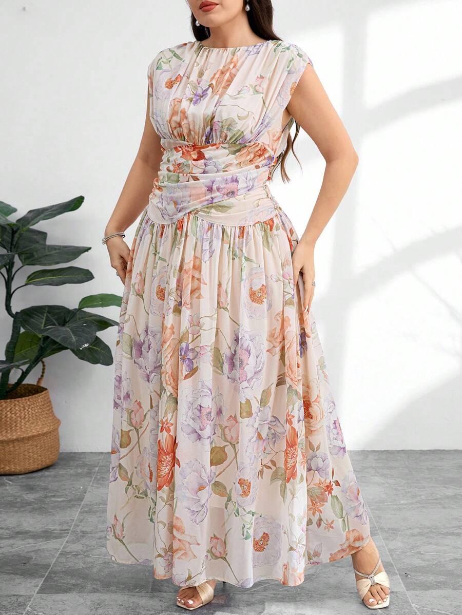 sukienka plisowana maxi w kwiaty 