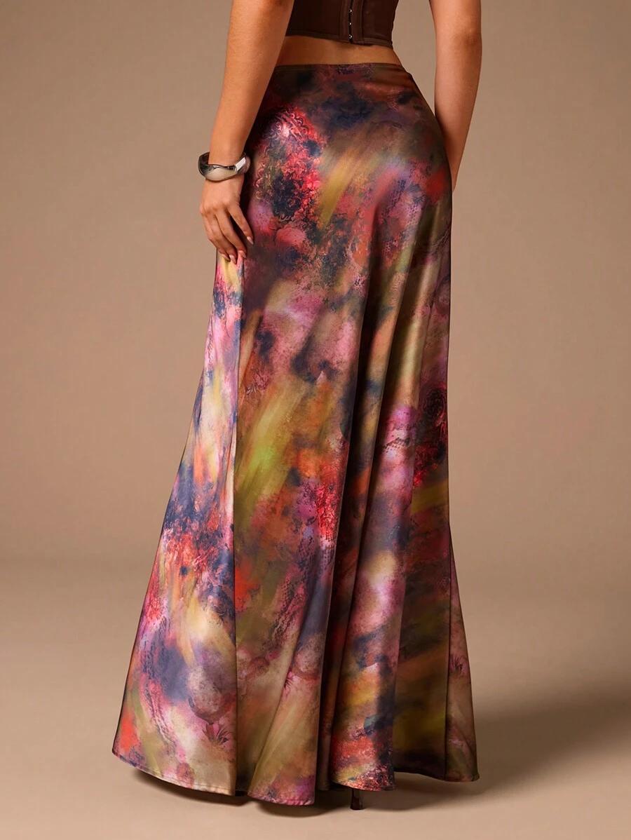 SATYNOWA MAXI SPÓDNICA PRINT