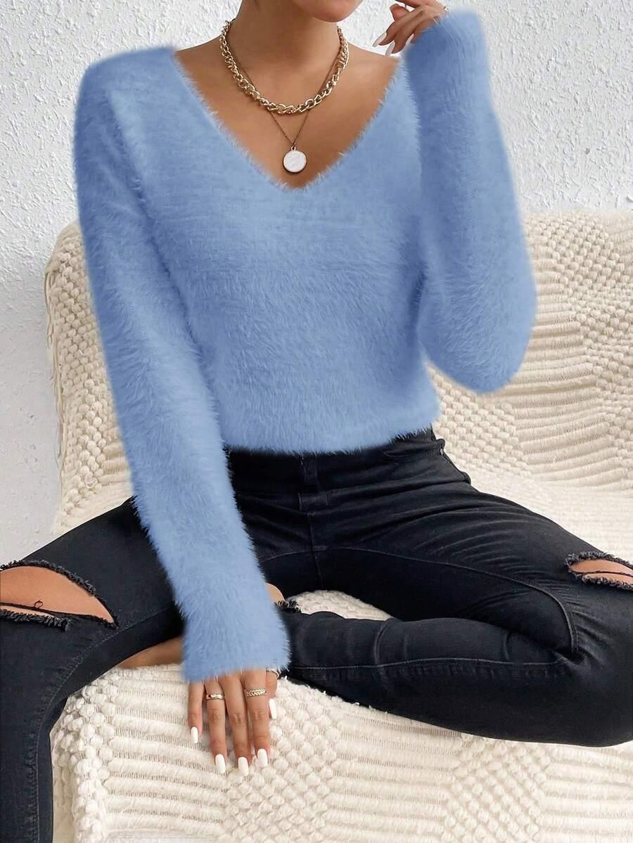 NIEBIESKI SWETER V-NECK 
