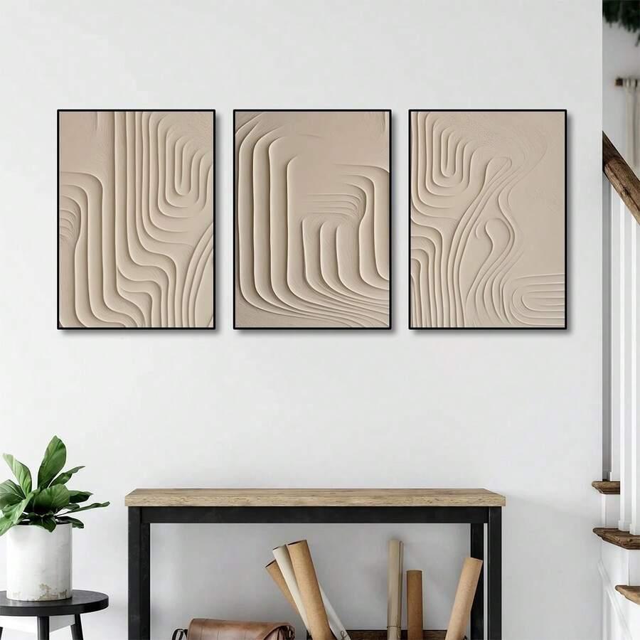 MINIMALISTYCZNY BEŻOWY PLAKAT 3D 3-PACK