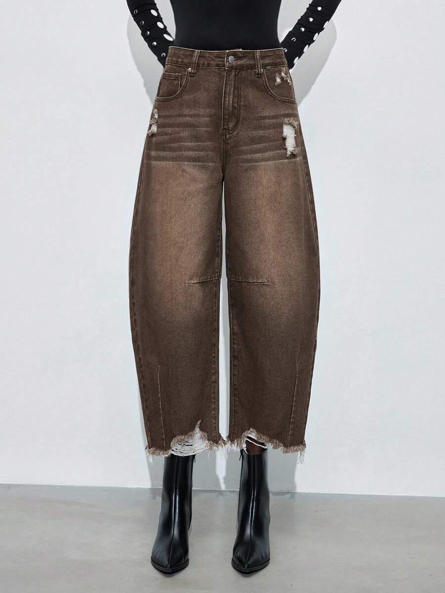 BRĄZOWE SPODNIE JEANS