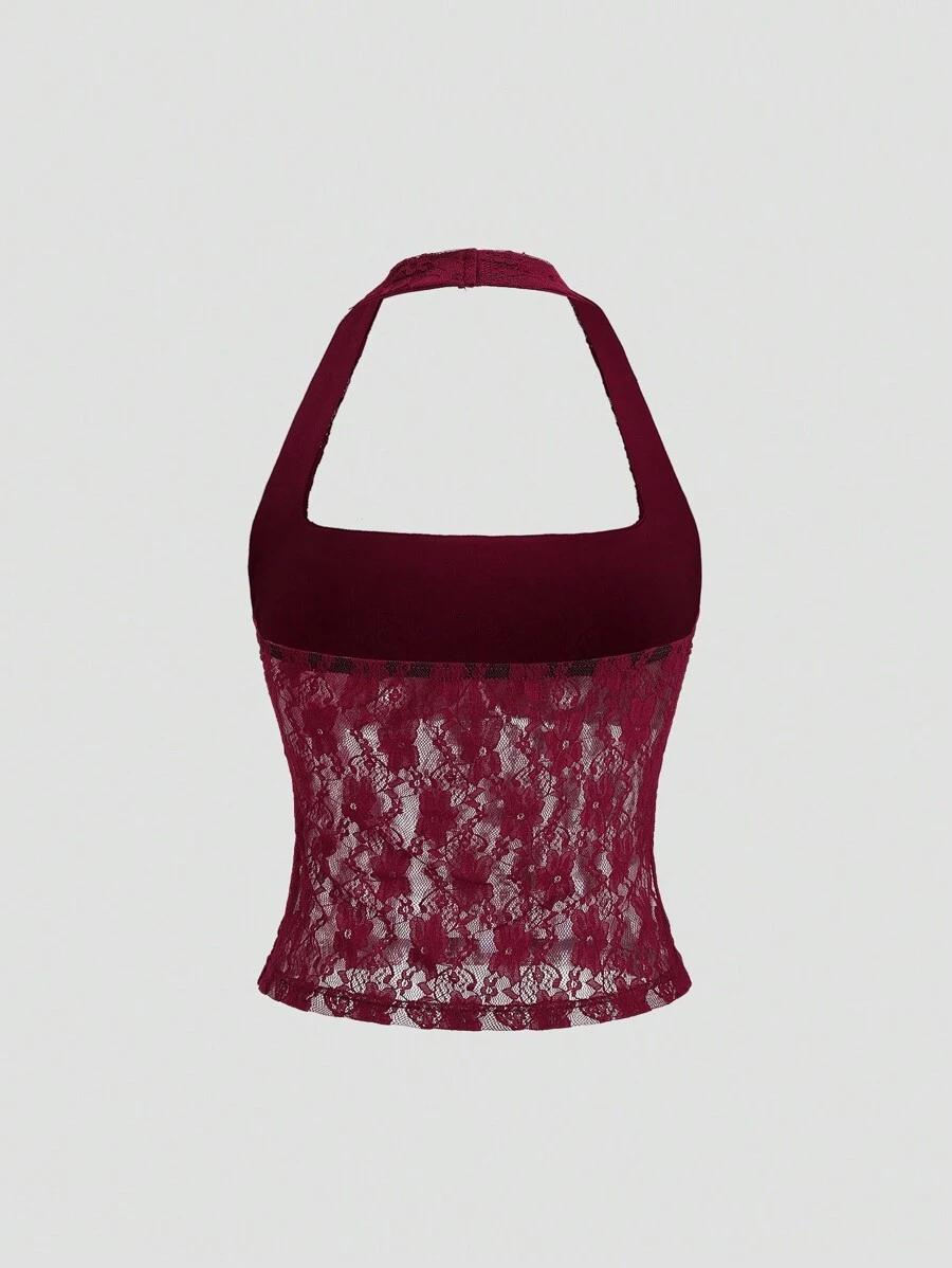 bordowy top koronka 