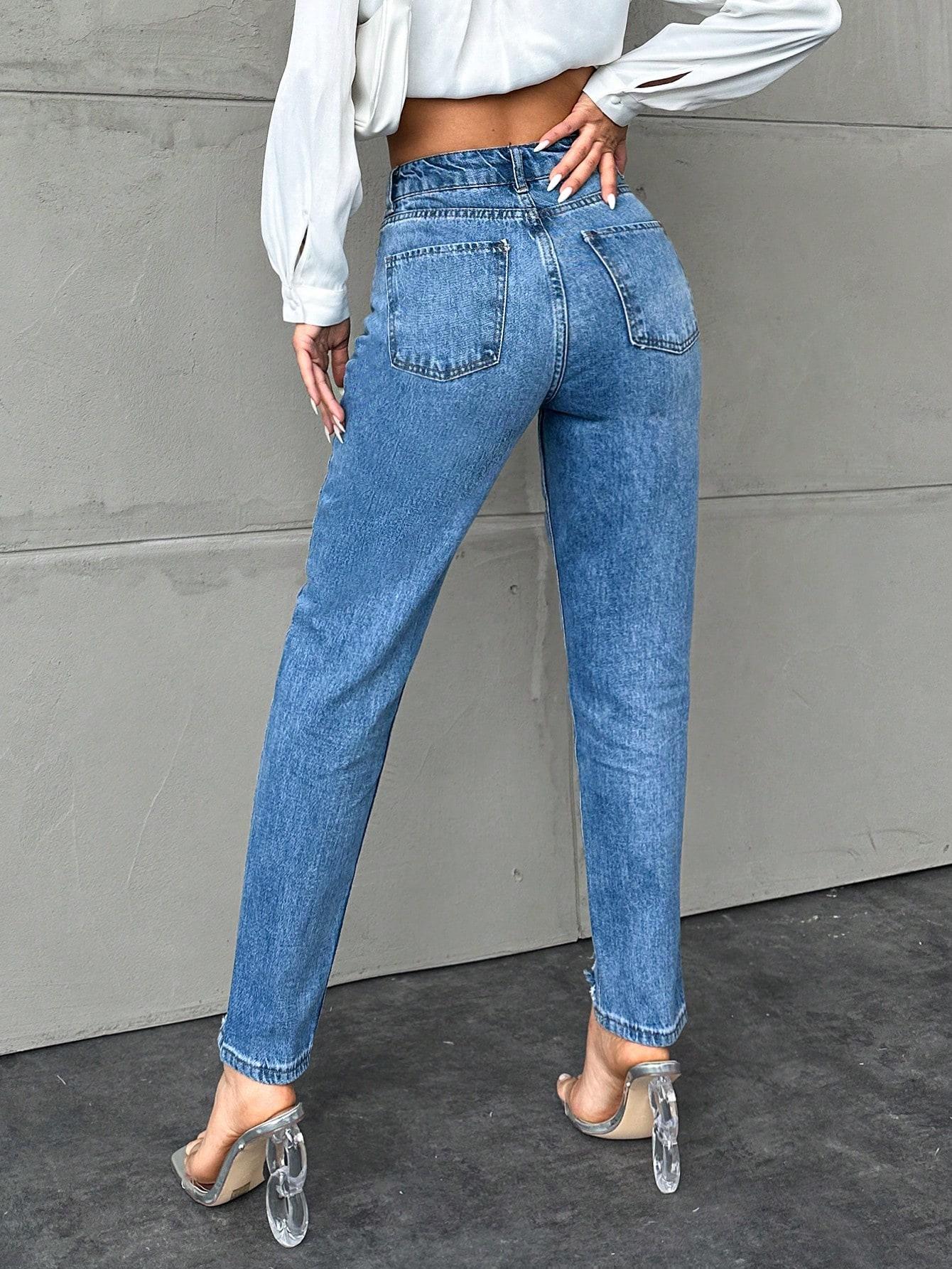 SPODNIE WYSOKI STAN RIPPED JEANS
