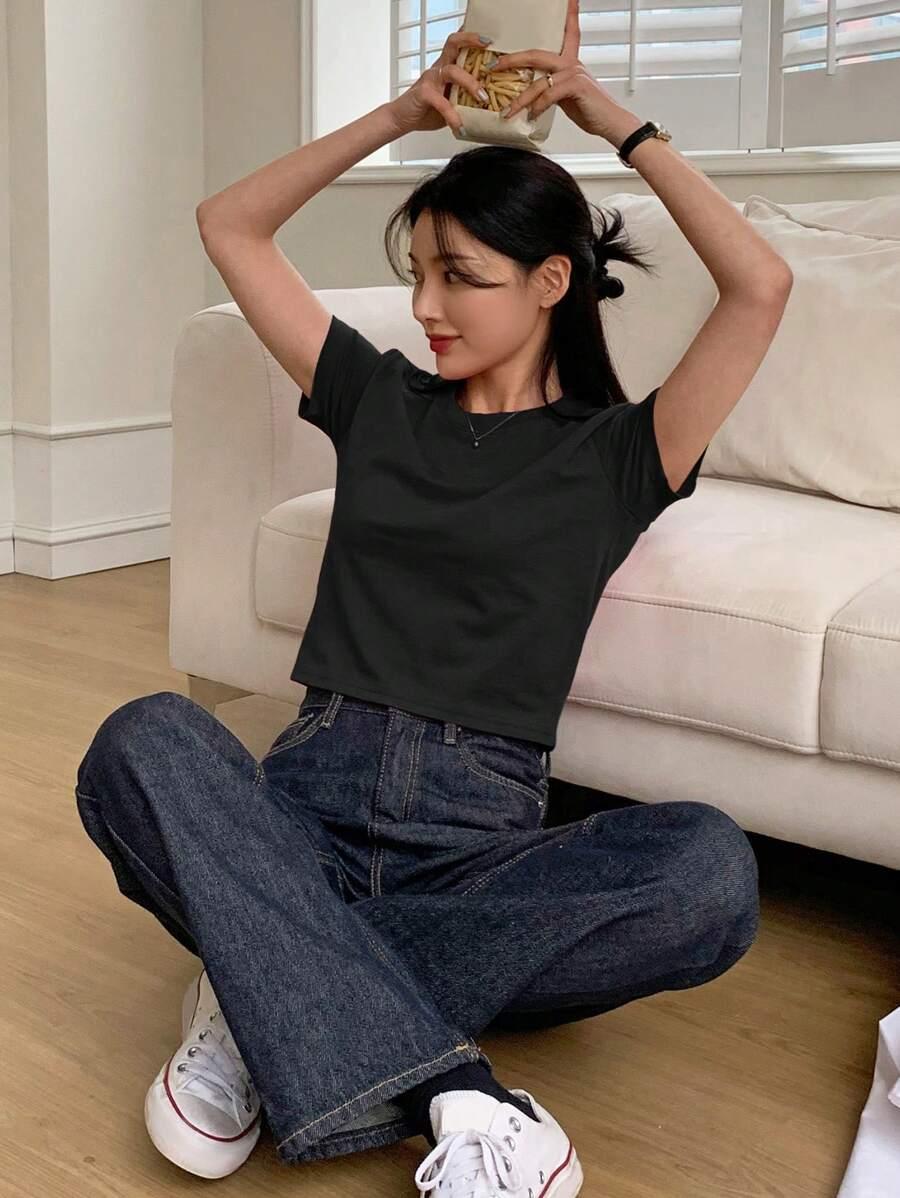 czarny t-shirt casual