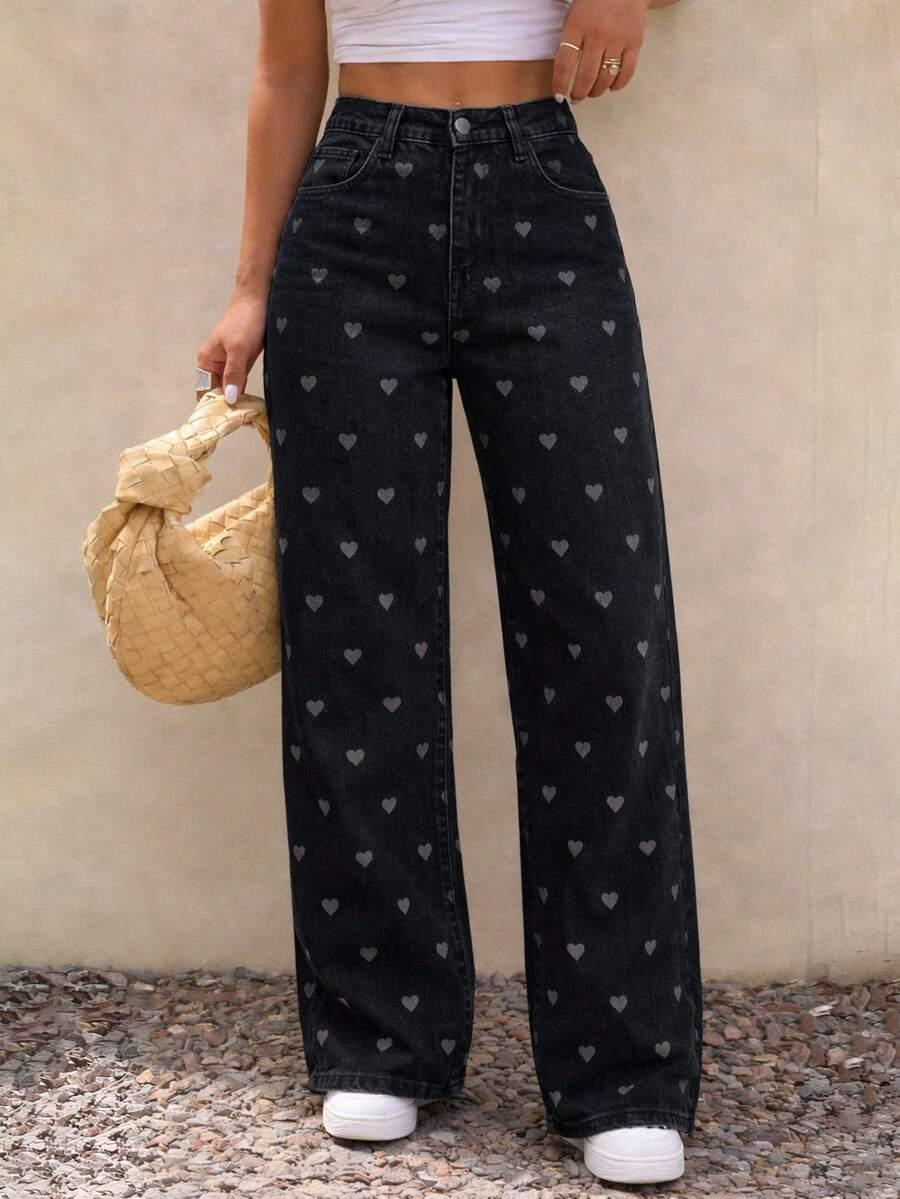 CZARNE SPODNIE JEANS WZÓR SERCA