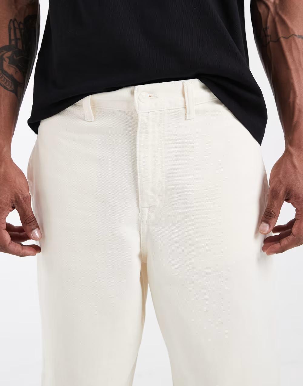 KREMOWE SPODNIE JEANS kieszenie proste nogawki
