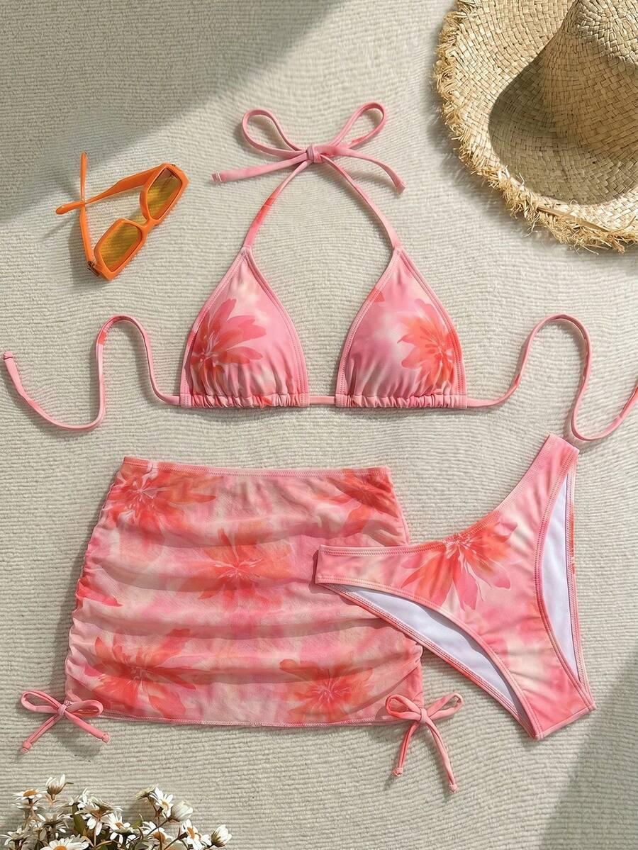 trzyczęściowy komplet bikini pareo