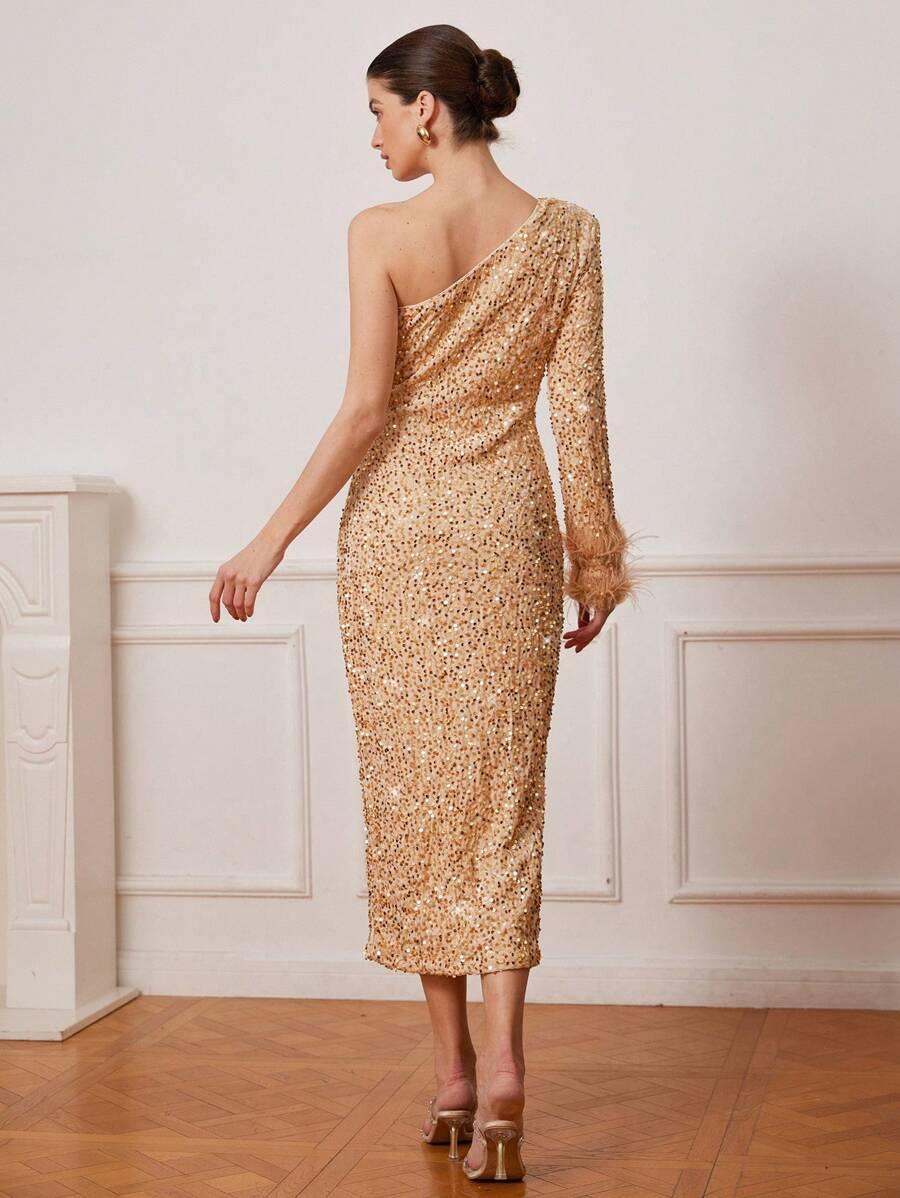 SUKIENKA GLAMOUR MIDI DEKOLT NA JEDNO RAMIĘ 