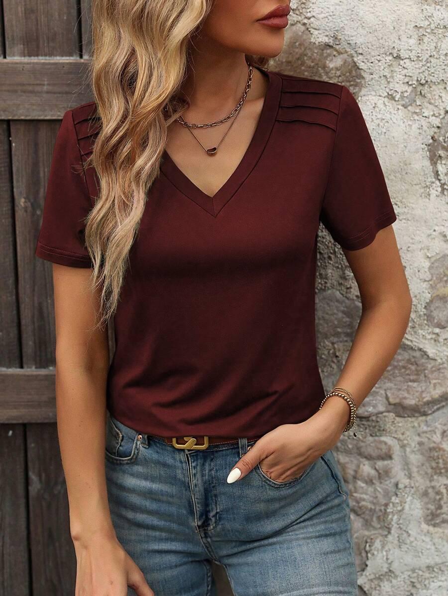 bordowy t-shirt v-neck
