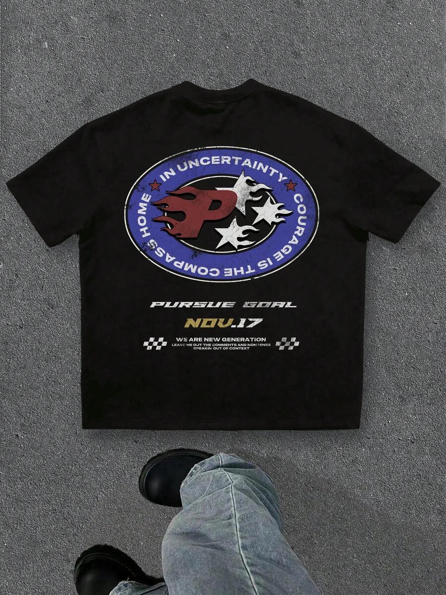 czarny t-shirt nadruk