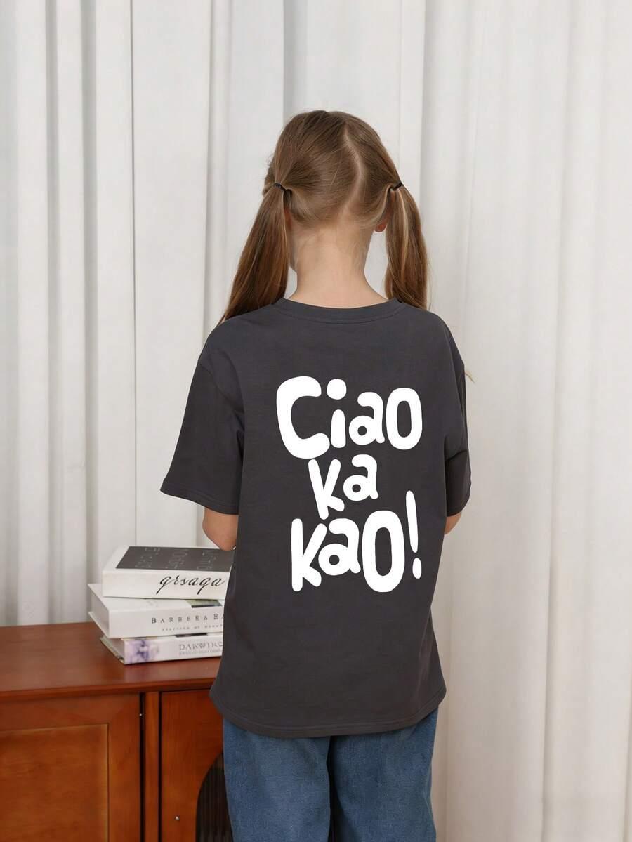 szary t-shirt napis ciao ka kao