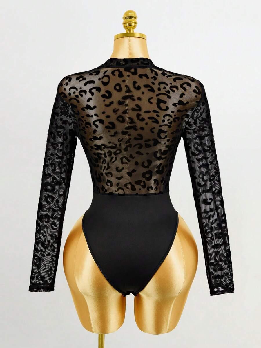 CZARNE BODY Z DŁUGIM RĘKAWEM ANIMAL PRINT 
