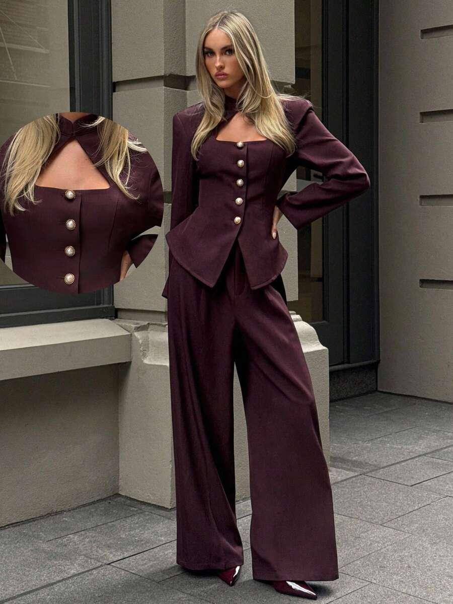 eleganckie bordowe spodnie