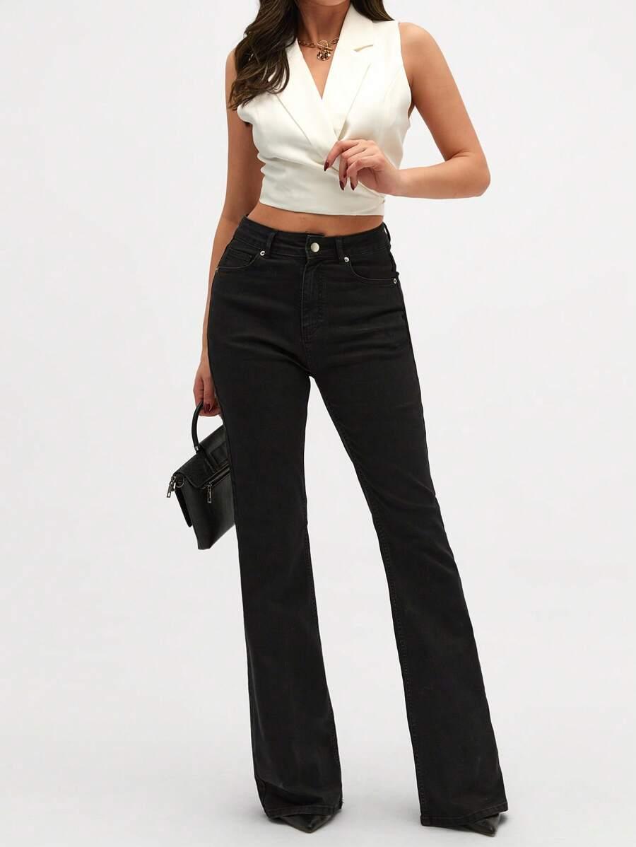 CZARNE SPODNIE JEANS DZWONY 