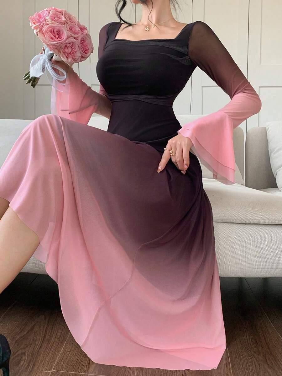 sukienka długi rękaw ombre