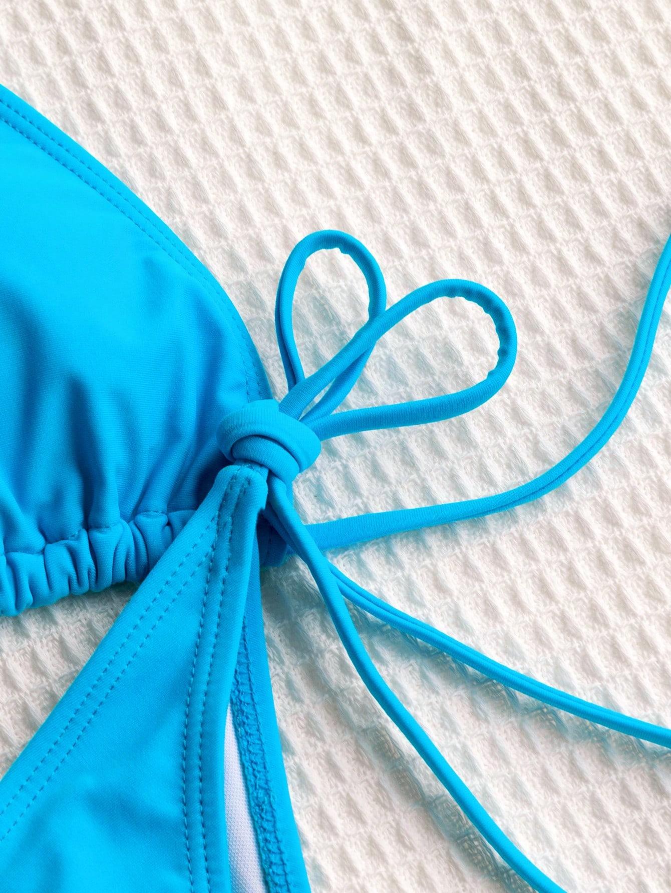 NIEBIESKI KOMPLET BIKINI WIĄZANIE