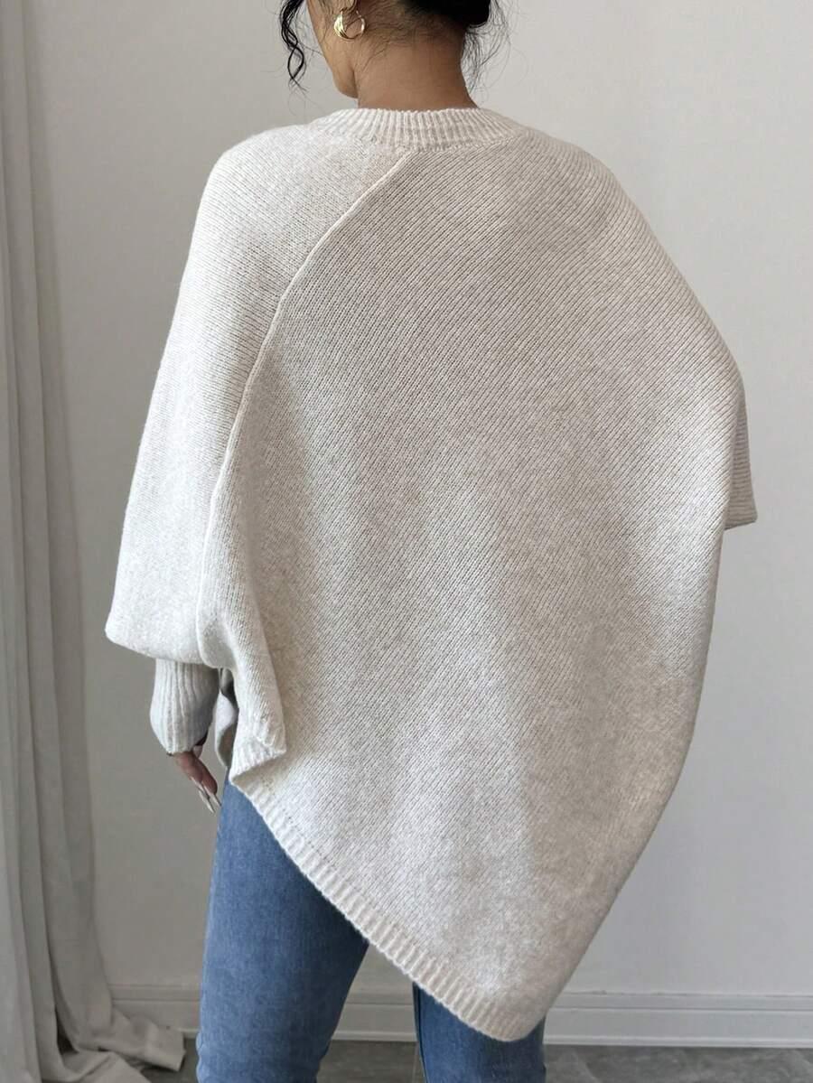BEŻOWY SWETER OKRĄGŁY DEKOLT 