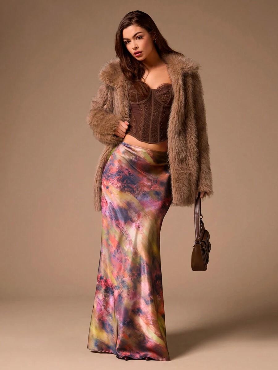SATYNOWA MAXI SPÓDNICA PRINT