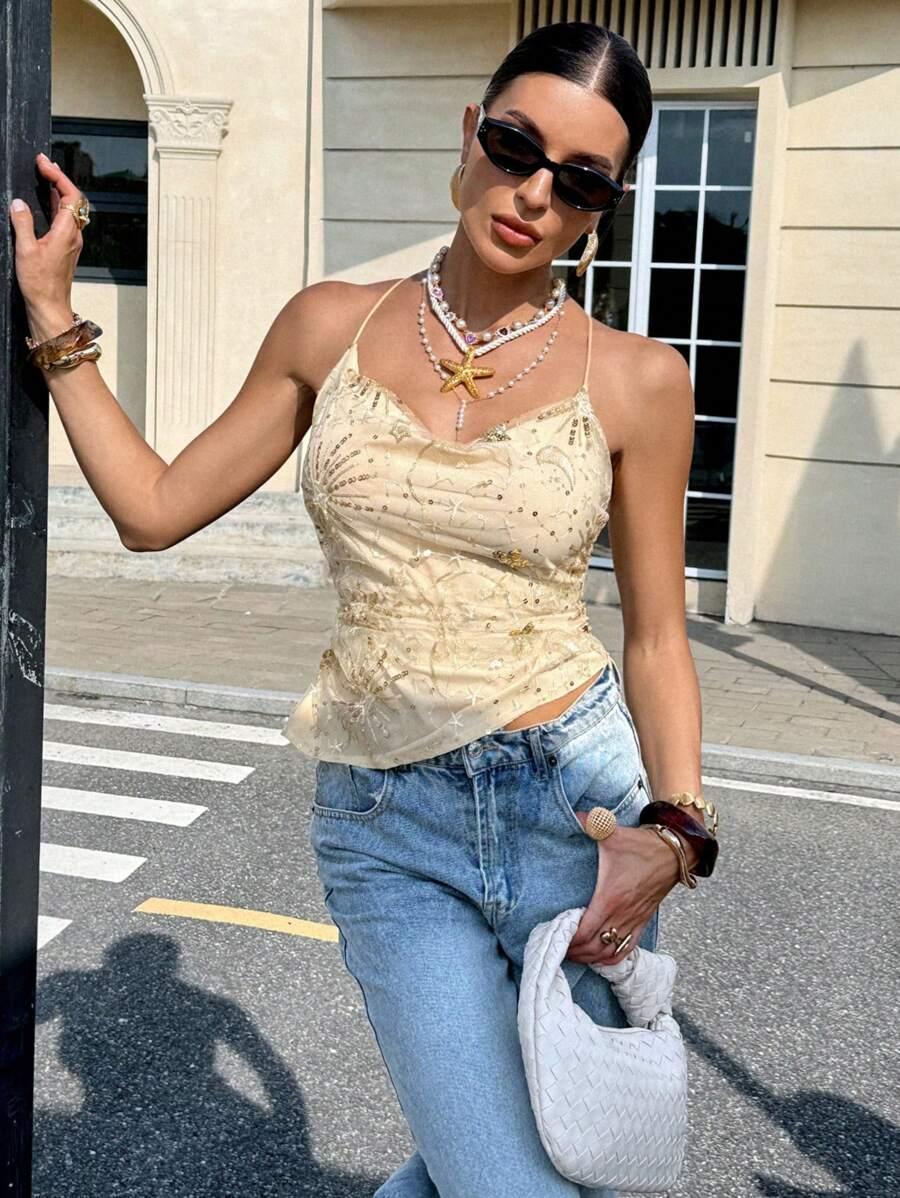 beżowy top cekiny