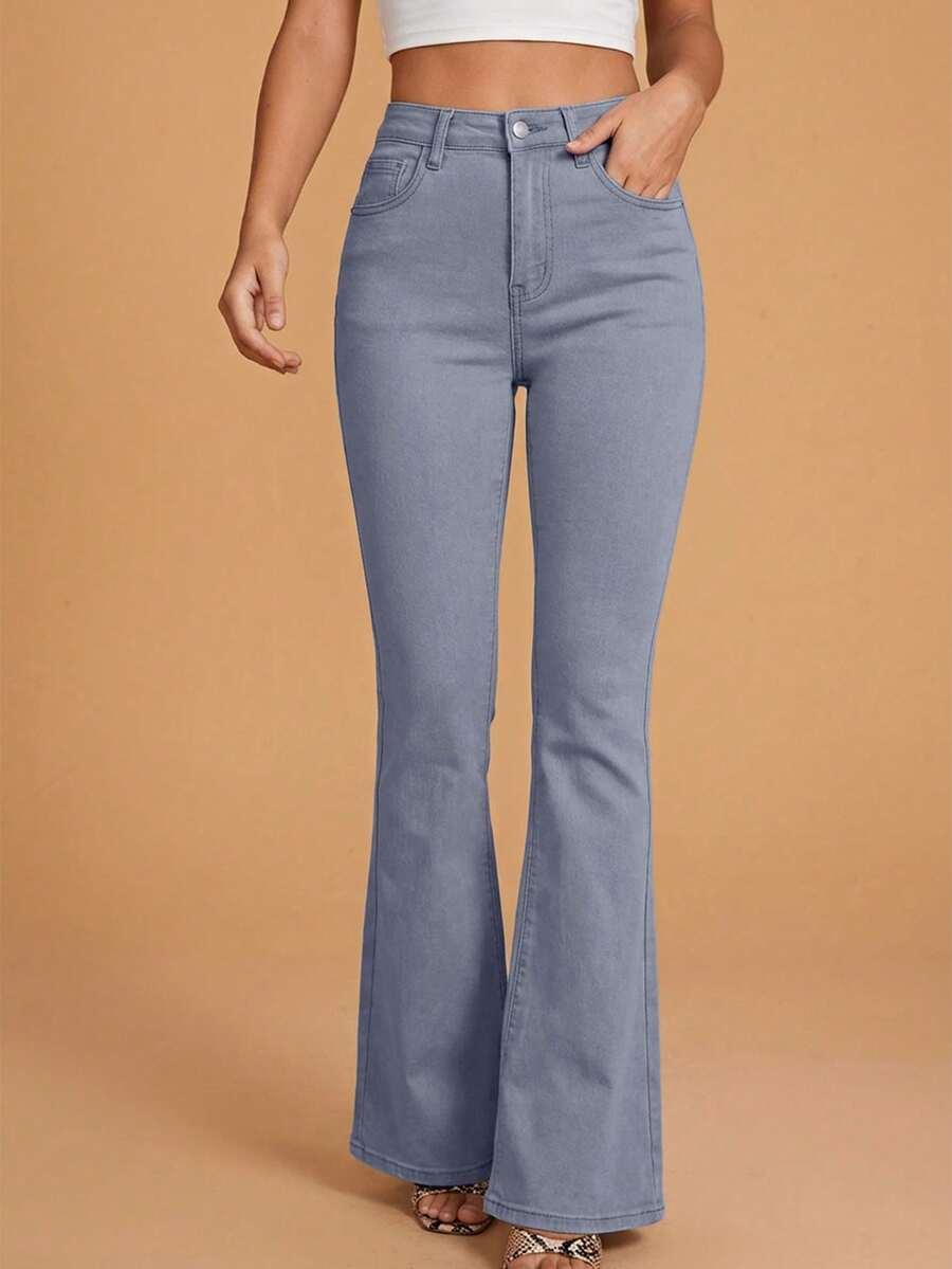 SZARE SPODNIE JEANS WYSOKI STAN