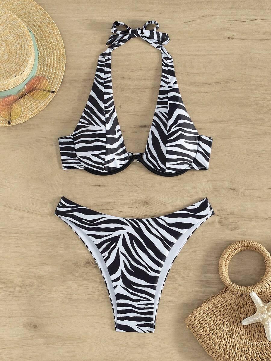 dwuczęściowy strój kąpielowy animal print