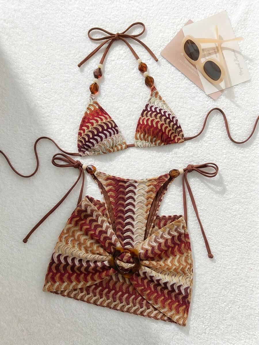 ażurowy strój kąpielowy bikini komplet