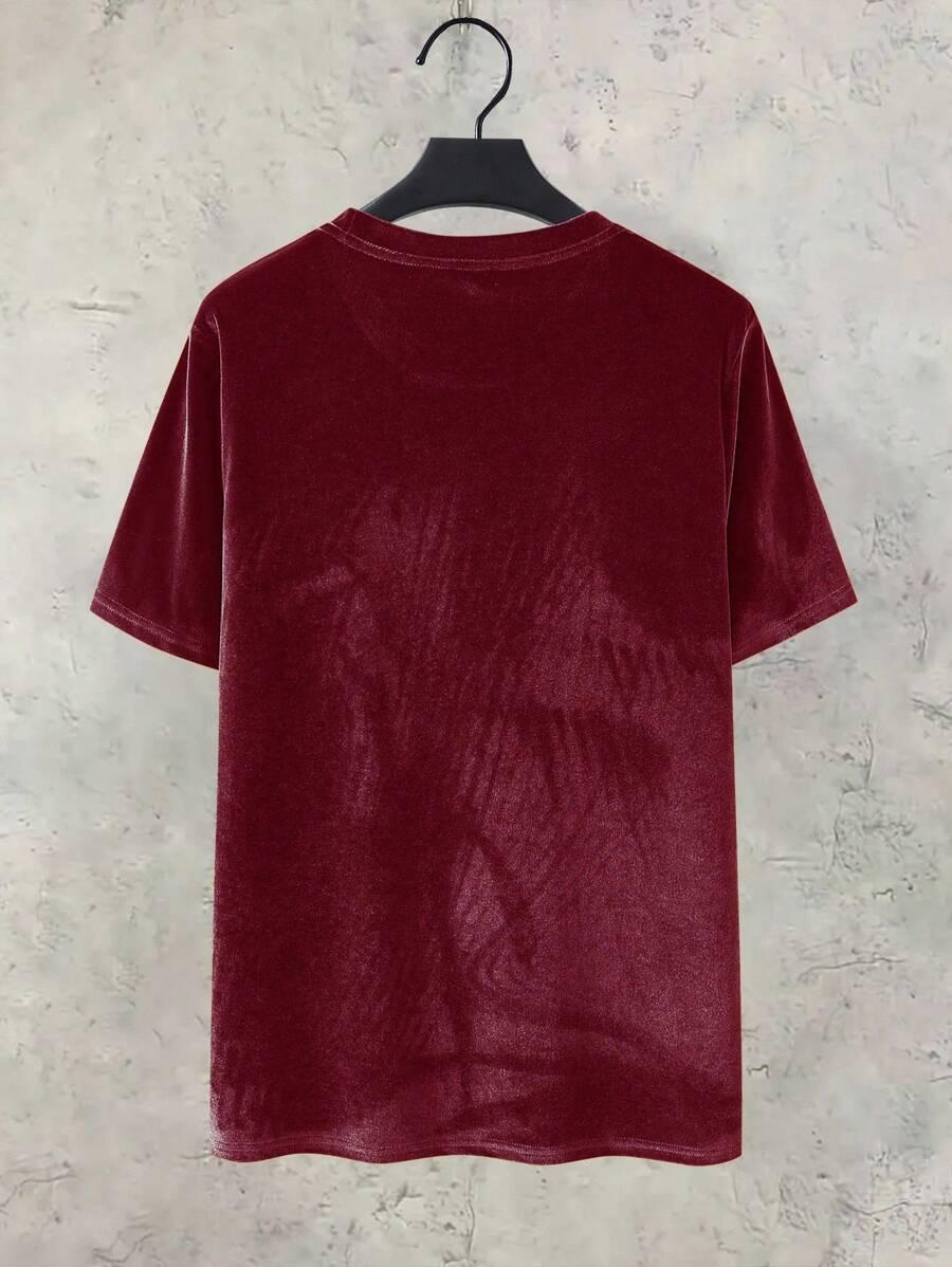 czerwony welurowy t-shirt