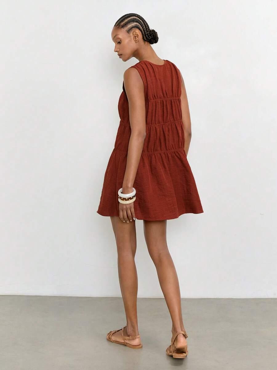 miedziana mini sukienka oversize wiązanie