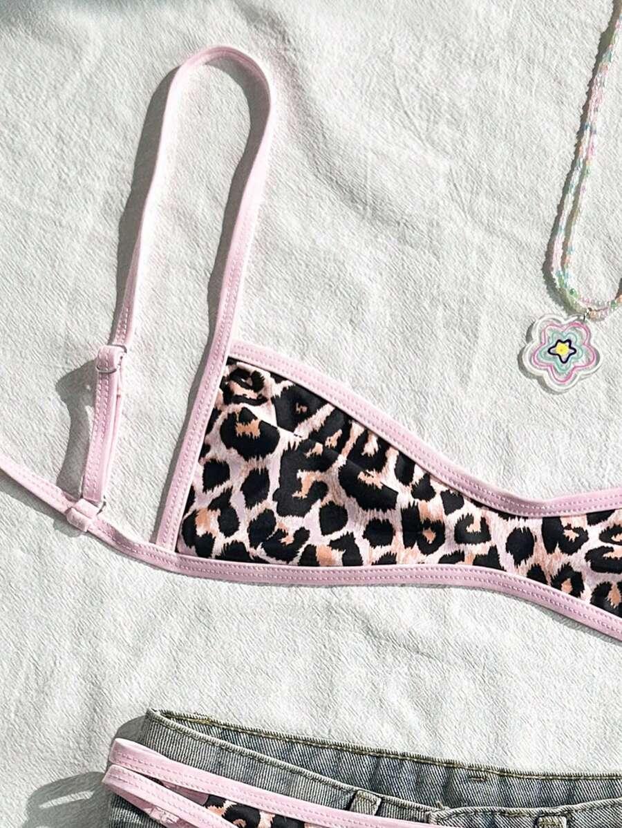 KOMPLET BIKINI W PANTERKĘ RÓŻOWA LAMÓWKA