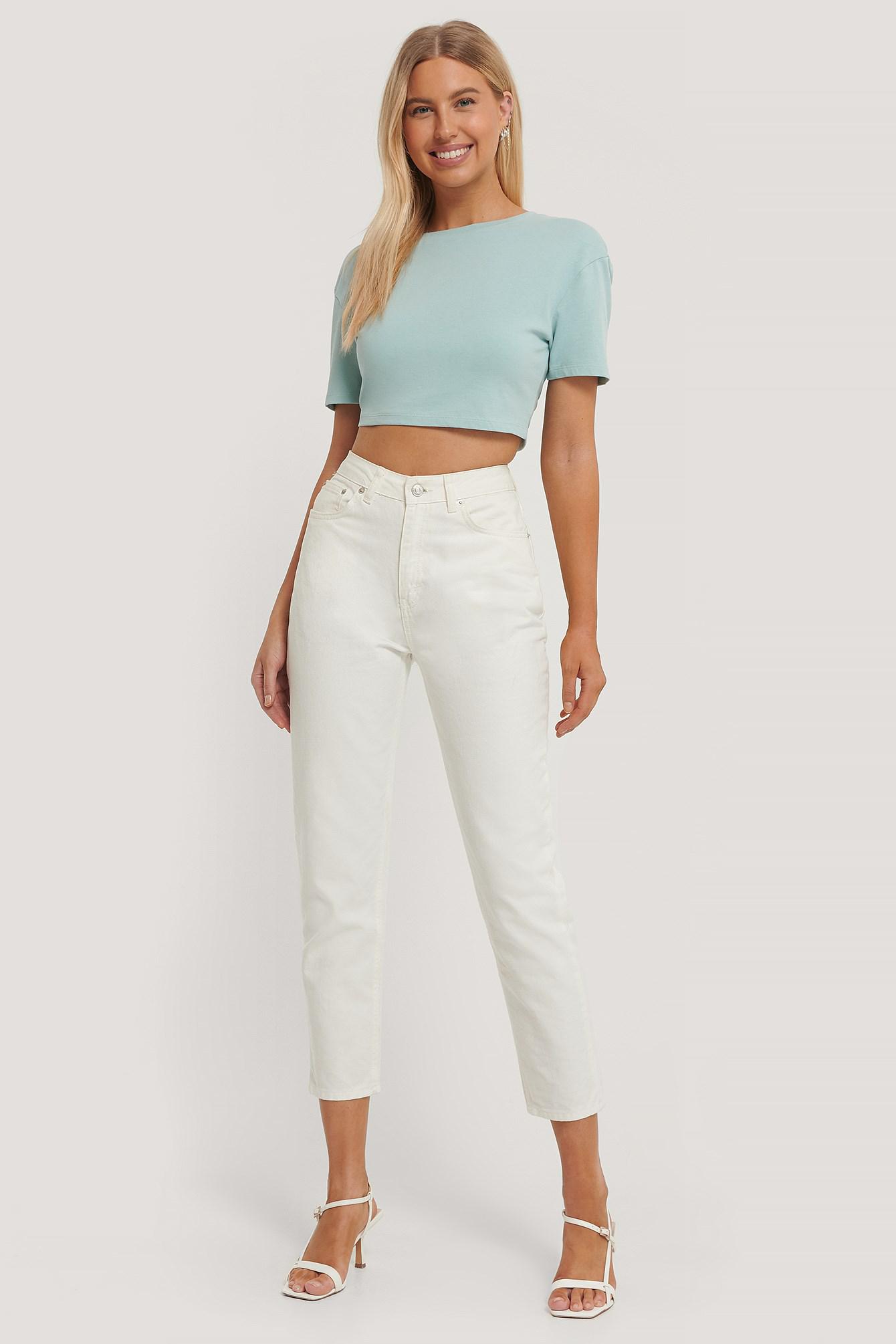 niebieski crop top wiązanie 