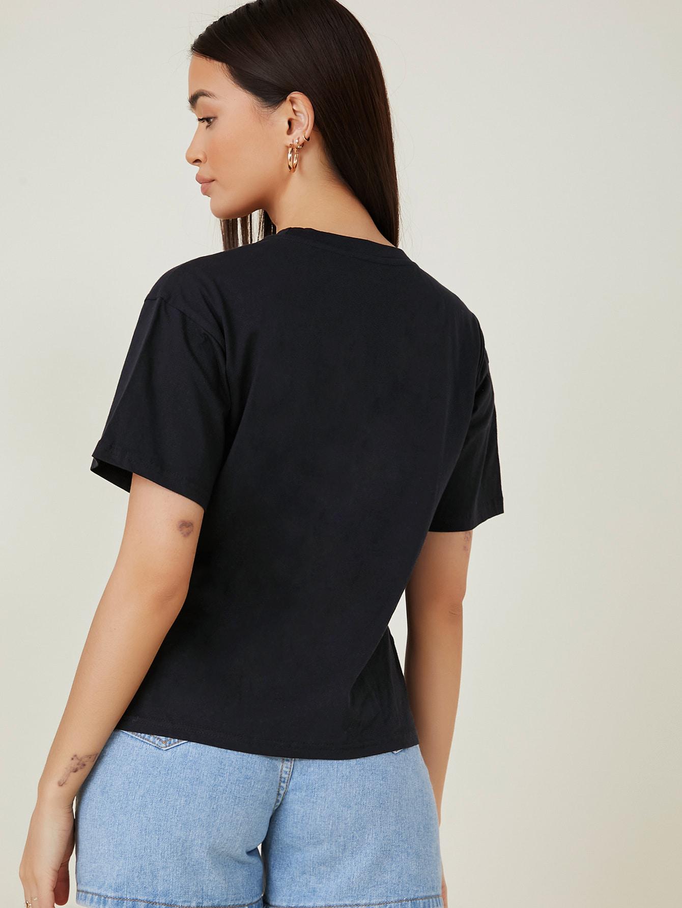 CZARNY T-SHIRT OKRĄGŁY DEKOLT