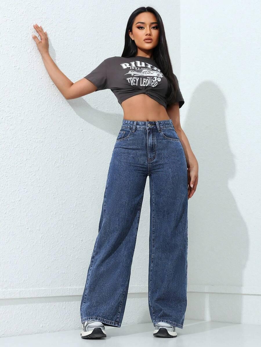 NIEBIESKIE SPODNIE JEANS PROSTA NOGAWKA