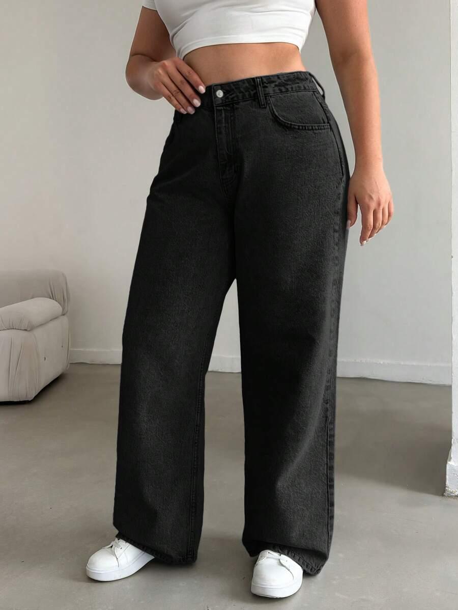 CZARNE SPODNIE JEANS SZEROKA NOGAWKA