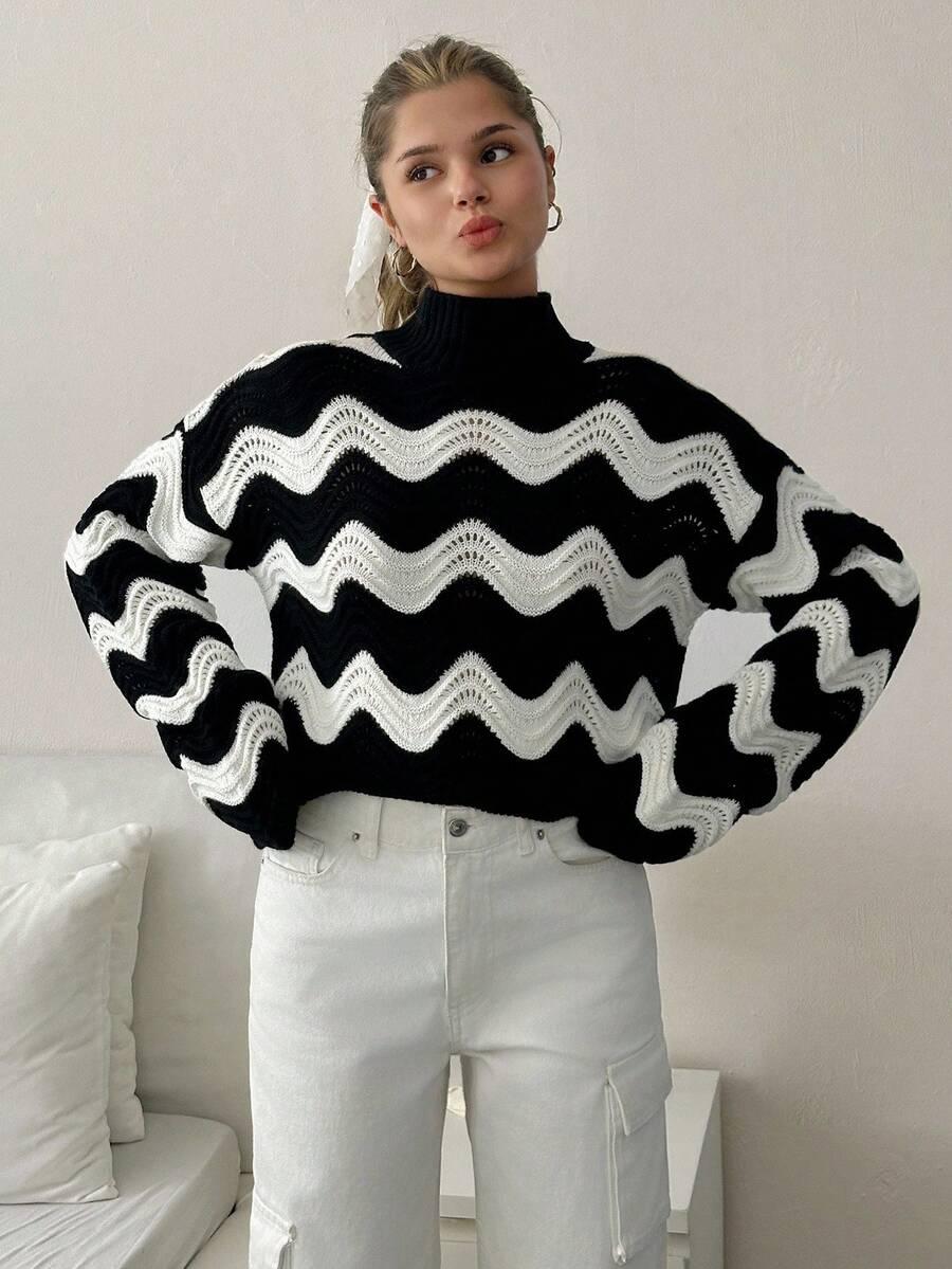 sweter półgolf kontrast