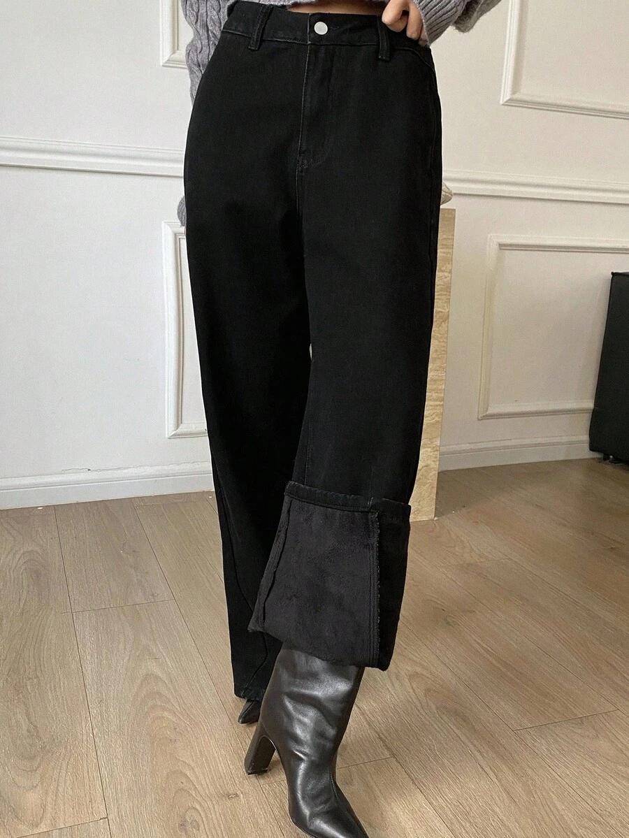 czarne ocieplane spodnie jeans