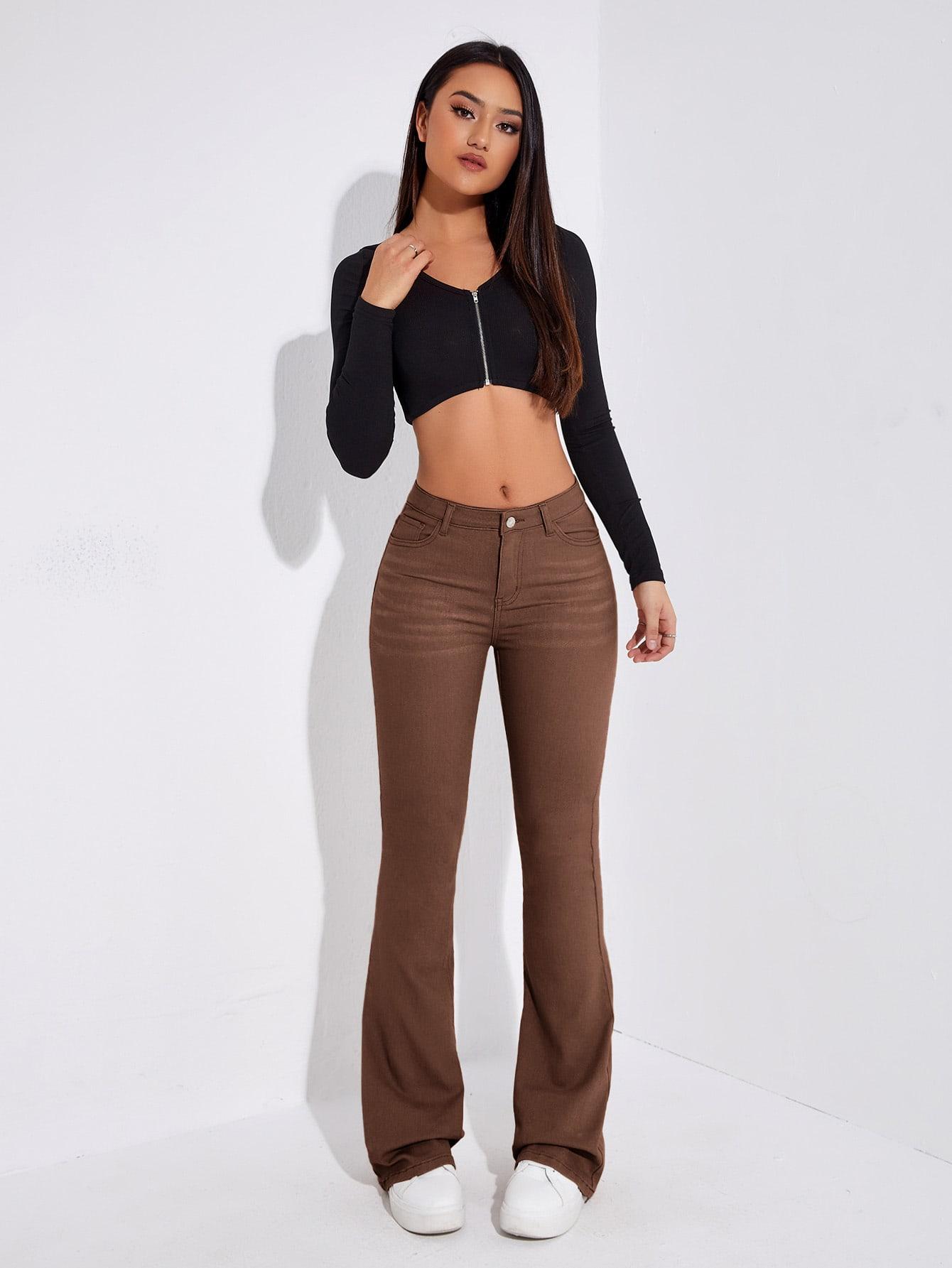brązowe spodnie jeans dzwony
