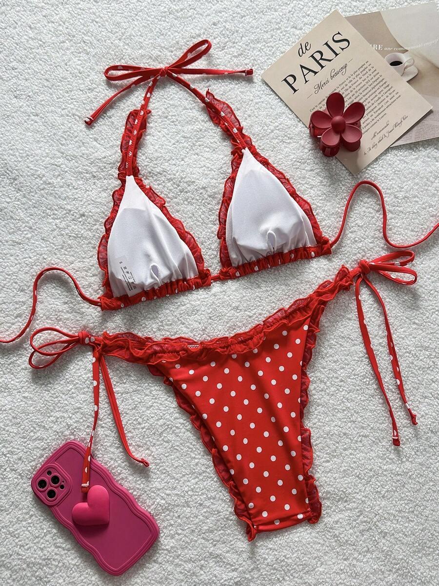 KOMPLET BIKINI WIĄZANY W GROSZKI
