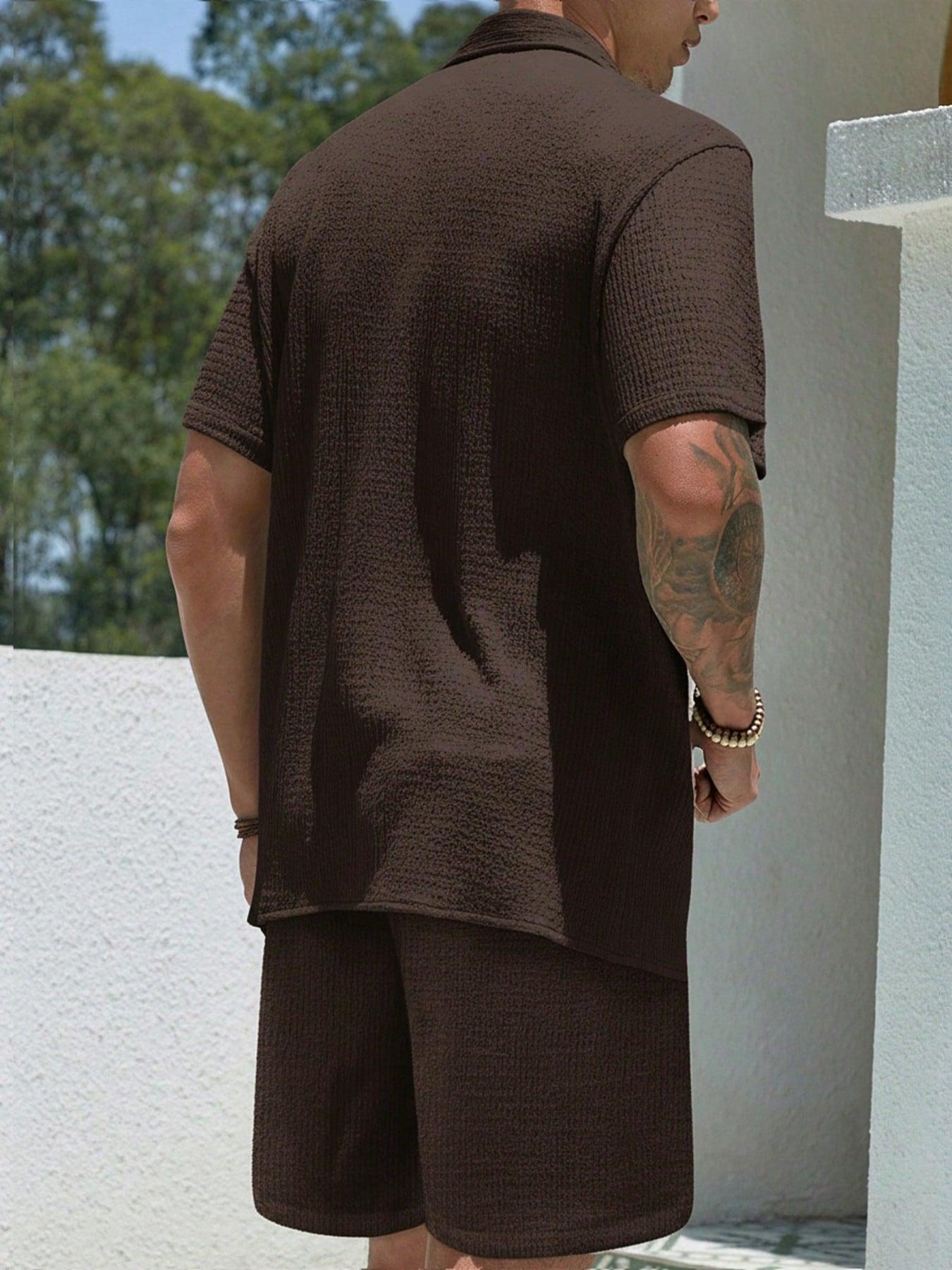BRĄZOWY DWUCZĘŚCIOWY KOMPLET SPODENKI KOSZULA