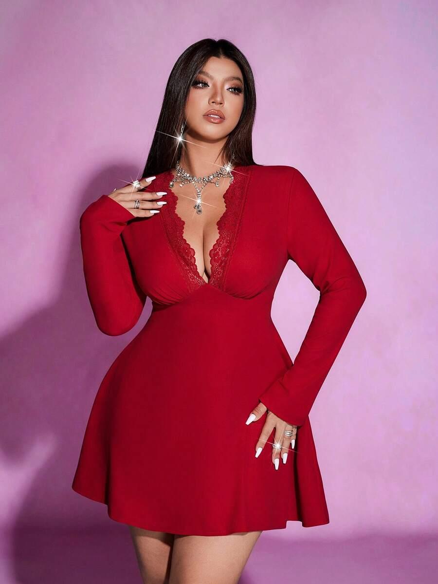 CZERWONA MINI SUKIENKA V-NECK 