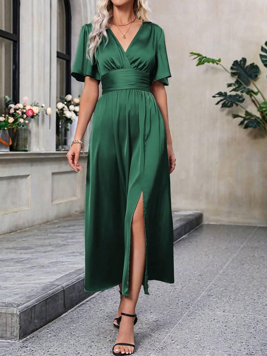 ZIELONA MAXI SUKIENKA V-NECK