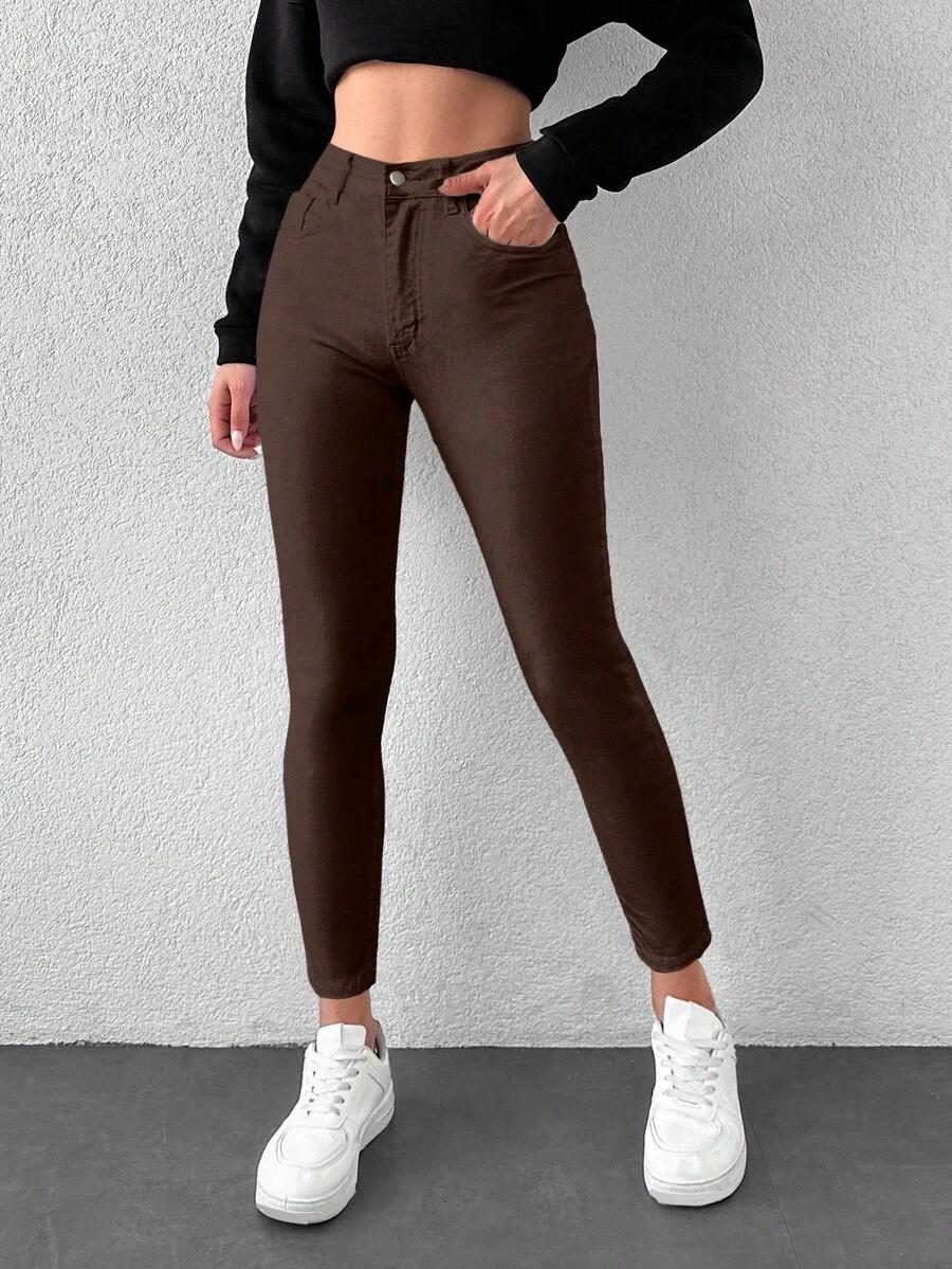 BRĄZOWE SPODNIE JEANS