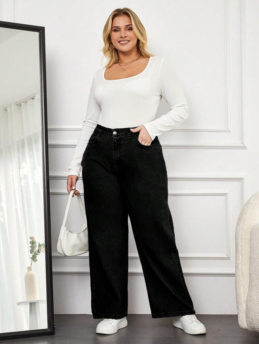 CZARNE SPODNIE JEANS SZEROKIE NOGAWKI