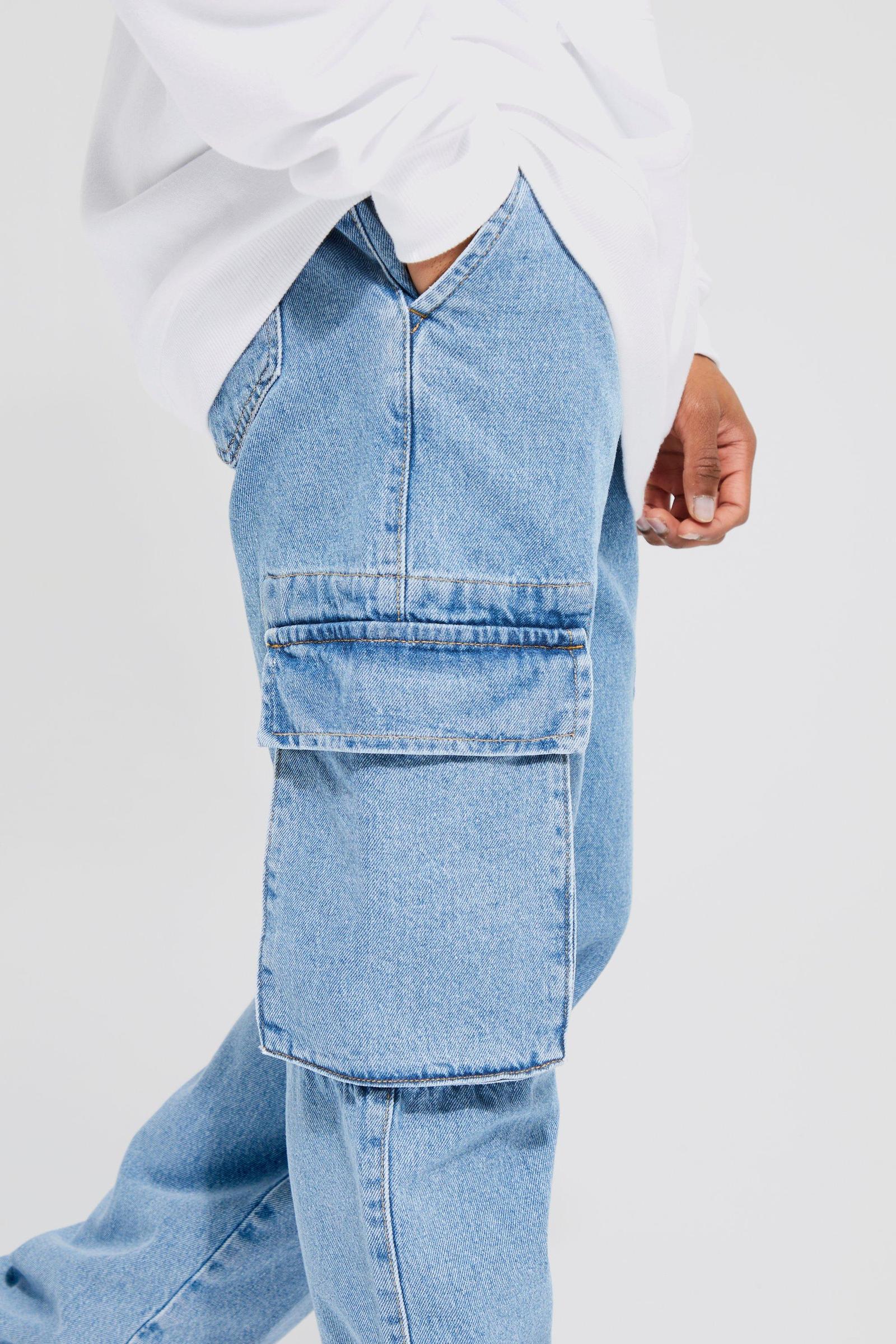 niebieskie spodnie cargo jeans kieszenie