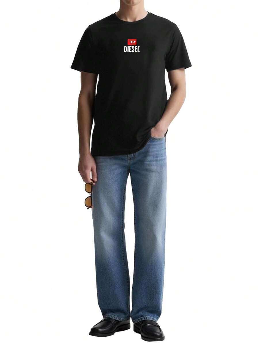 CZARNY T-SHIRT okrągły dekolt 