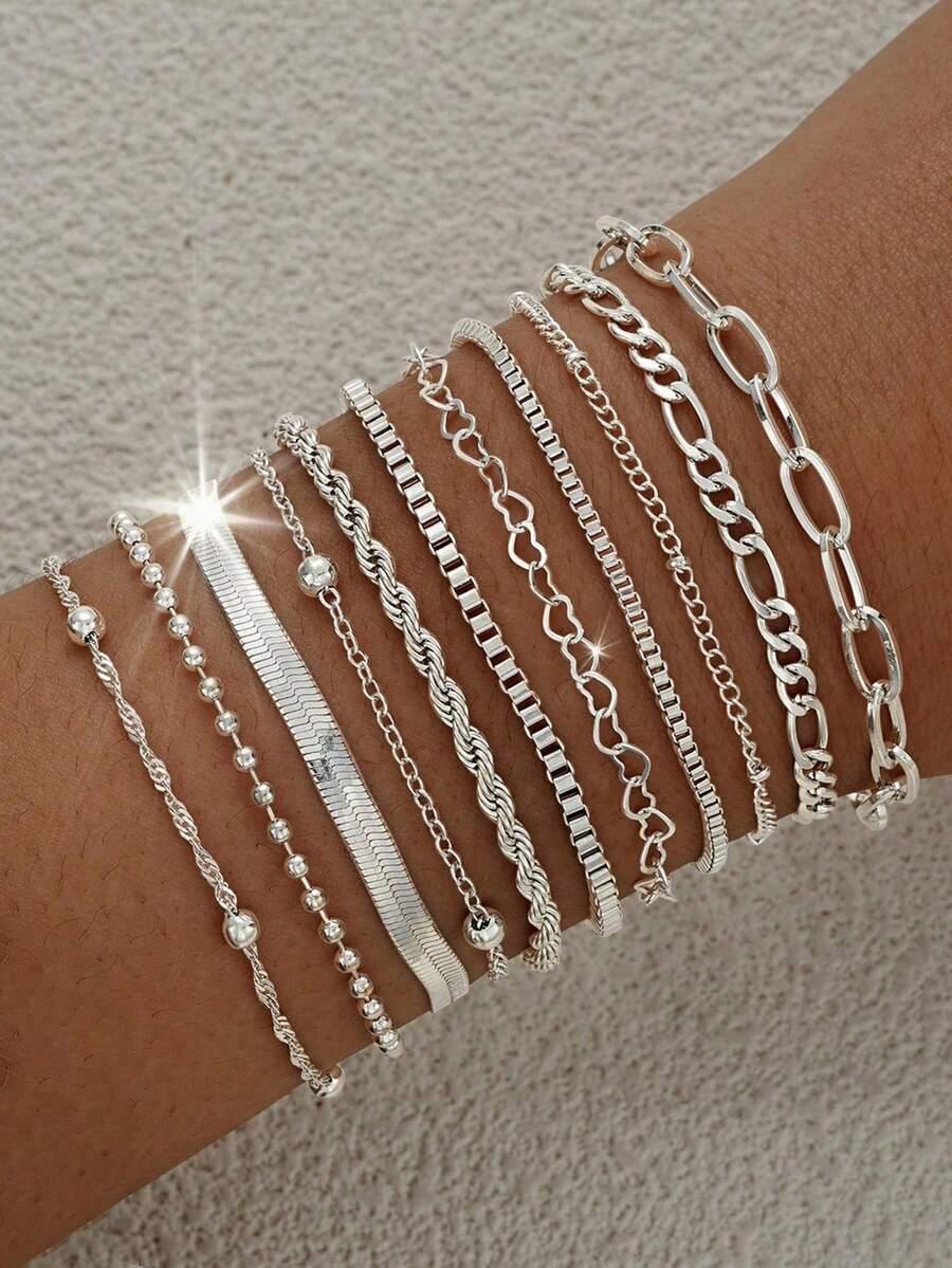 srebrne bransoletki 11-pack