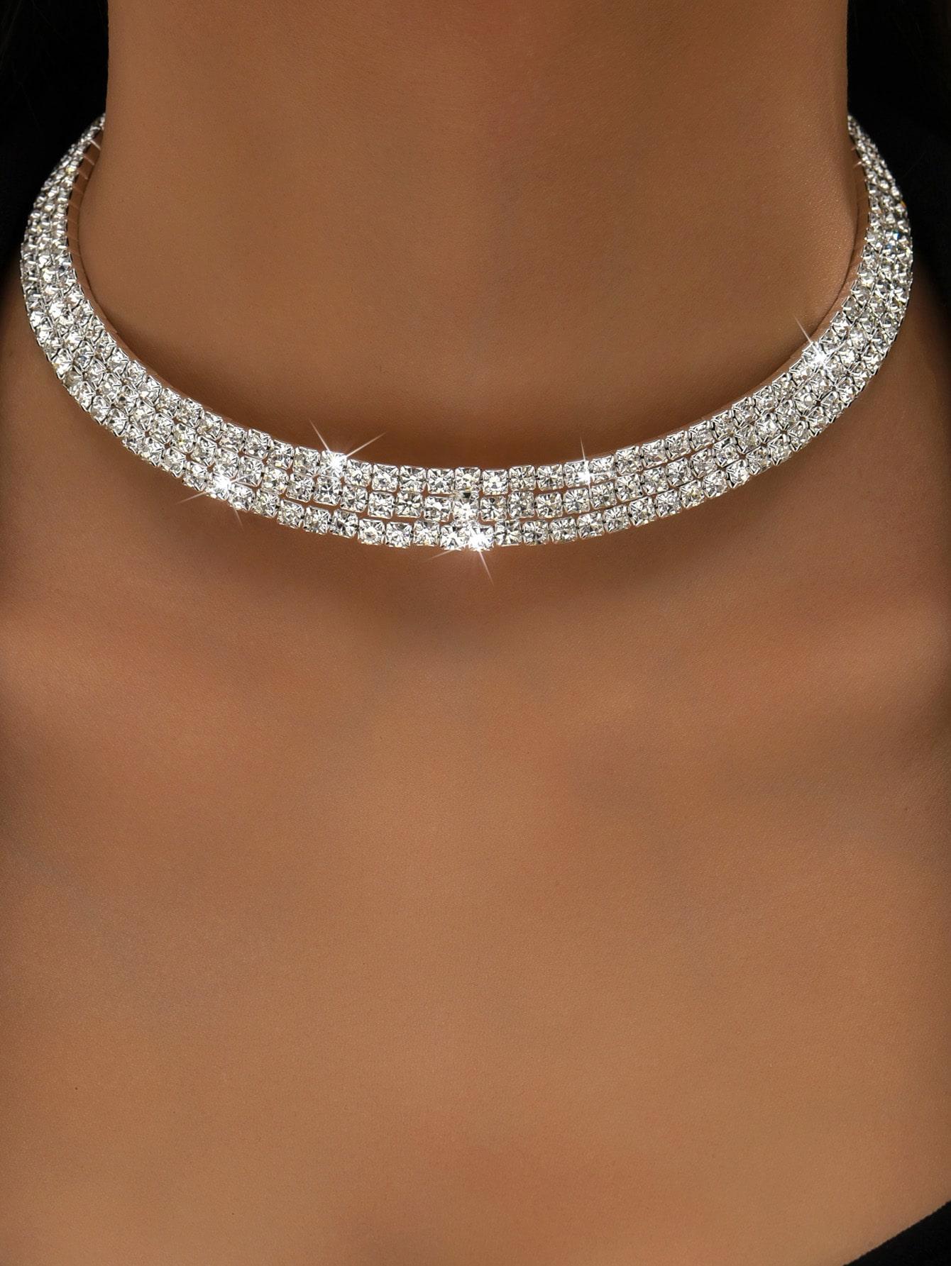 srebrny choker cyrkonie