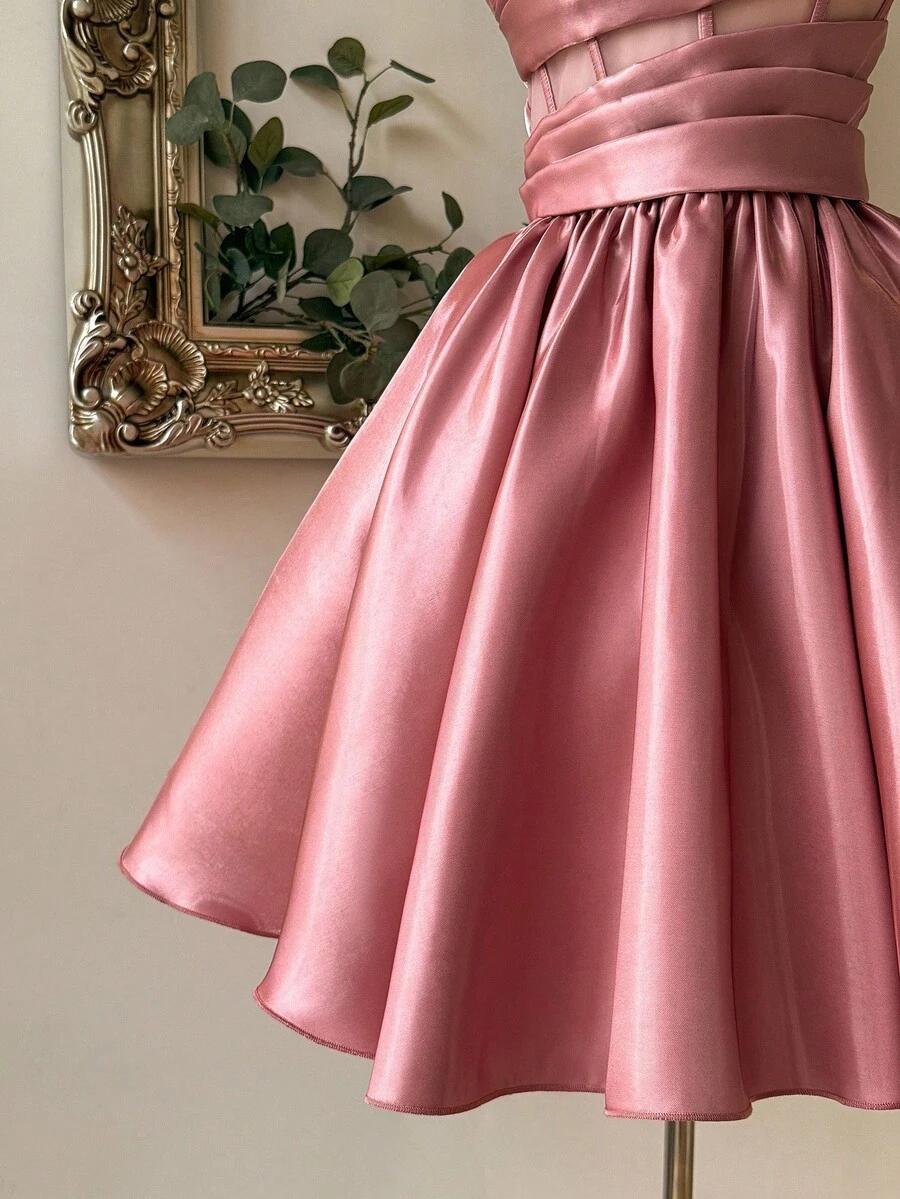 SUKIENKA KOKTAJLOWA GLAMOUR ASYMETRYCZNY DEKOLT MINI