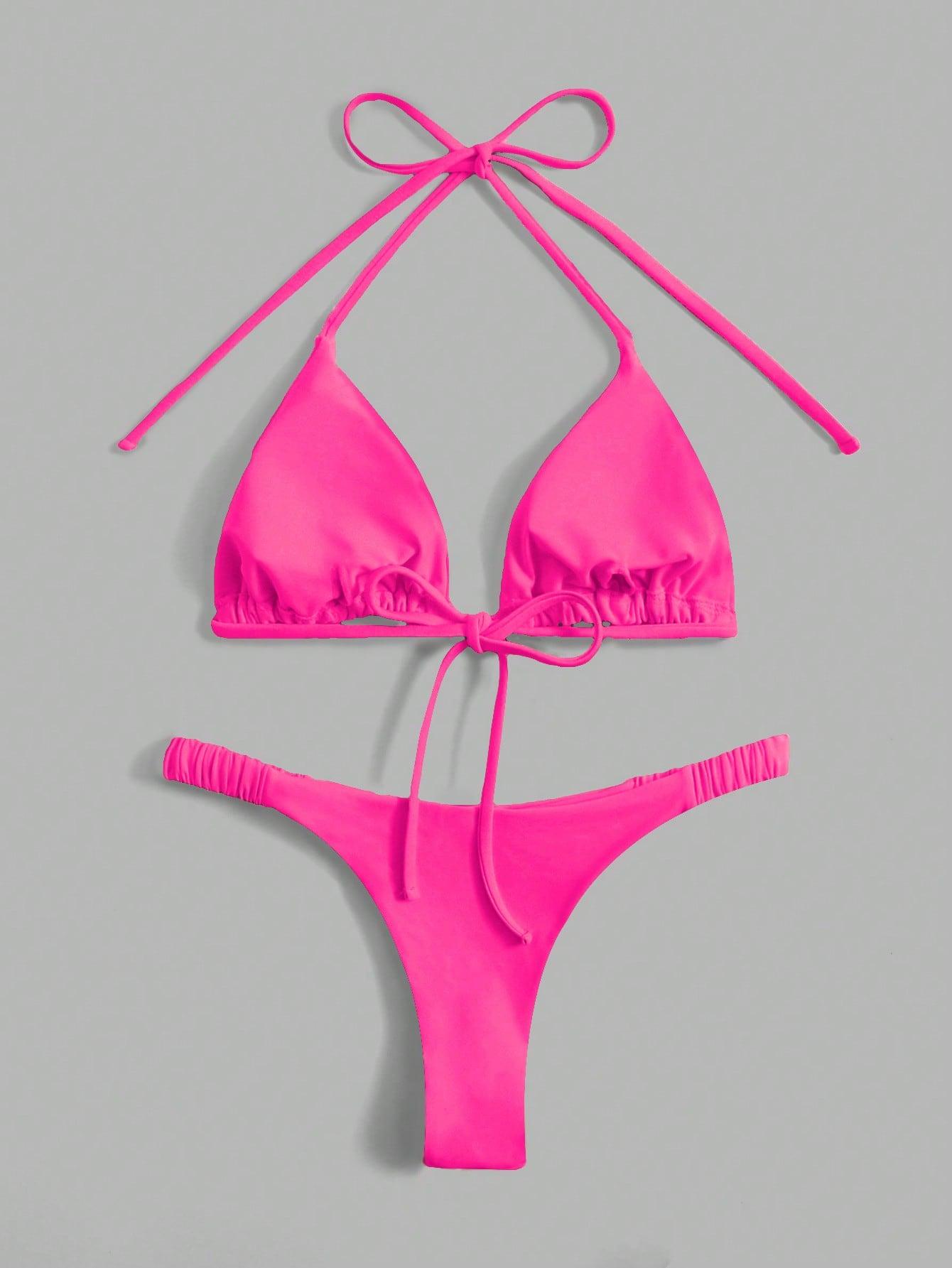 RÓŻOWY KOMPLET BIKINI STRINGI